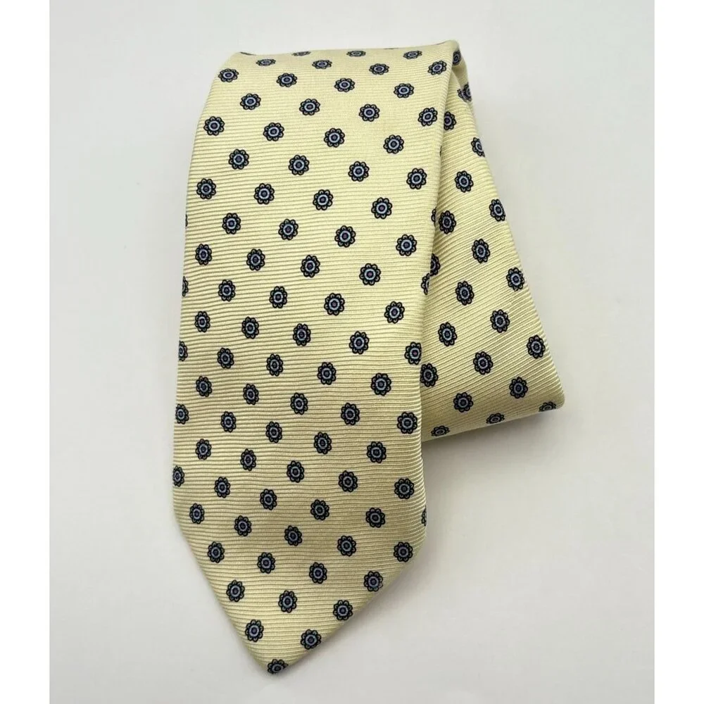 Vintage Norm Thompson Neck Tie Pale Yellow Floral Italian Foulard Portland OR